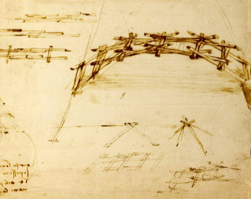 Leonardo Da Vinci's drawing of a self-sustained bridge