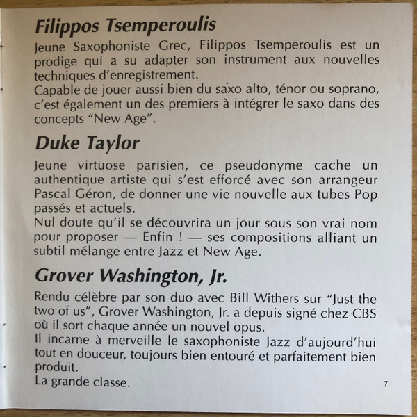 Livret de la compilation "Saxo"