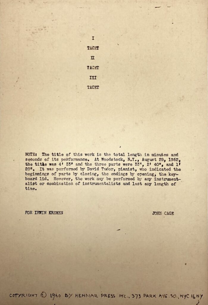 John Cage, 4'33" (1960) score